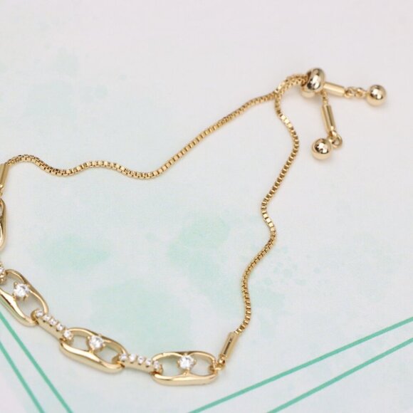 Rose Gold Adjustable Chain Bracelet with Sparkling Stone Accents, XPAB0604 - Picture 3 of 12